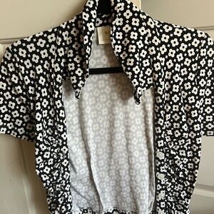 Anthropologie Black and White Floral Collar Shirt
